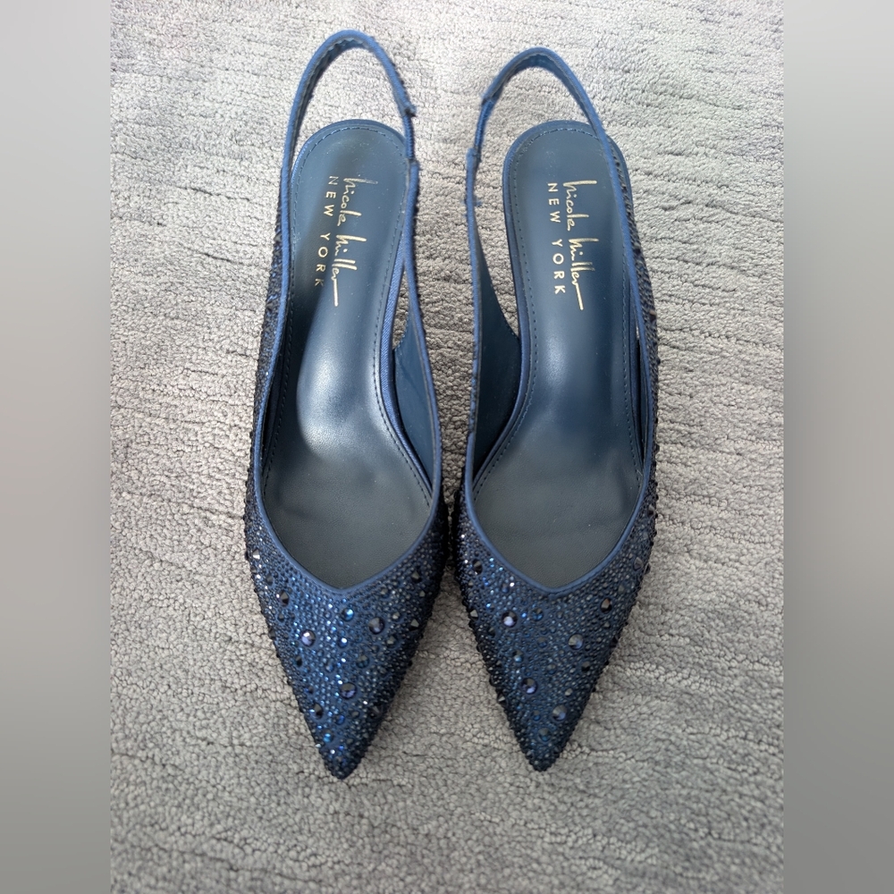 Elegant Blue Slingback Kitten Heels - Picture 2 of 4